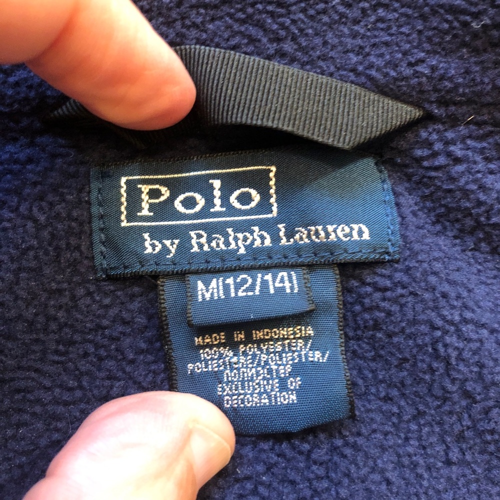 Vintage Polo Ralph Lauren Womens XS Navy Fleece Full Zip Jacket Red Pony Logo - Picture 12 of 16